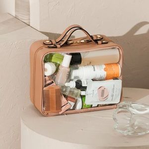 Calpak Clear Cosmetics Case - LARGE Caramel NWT